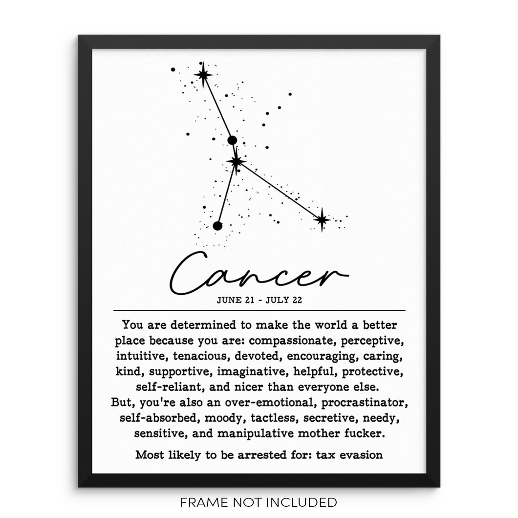 CANCER Funny Zodiac Constellation Home Decor Wall Art Print Poster
