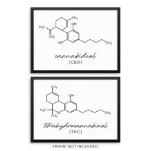 CBD THC Molecule Art Print Set Cannabis Marijuana Wall Posters