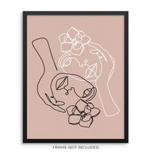 Continuous One Line Faces with Flowers Art Print Minimalist Wall Decor