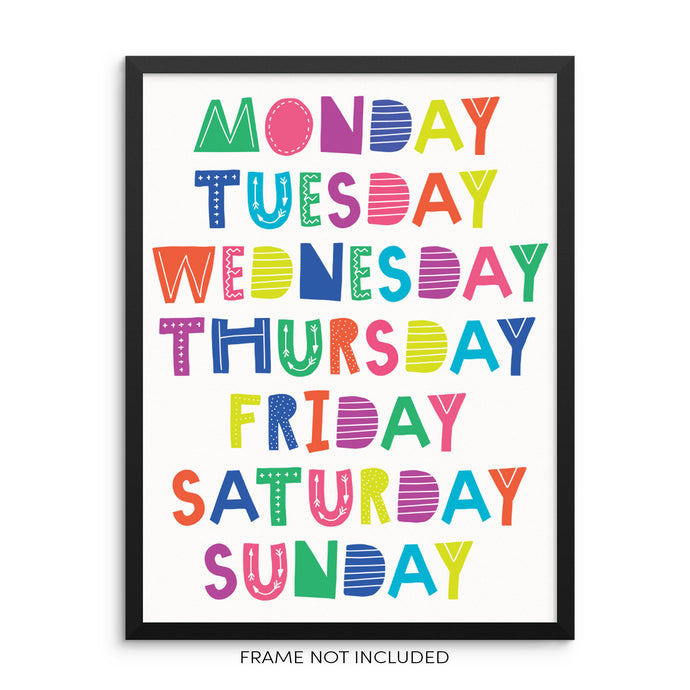 Kid's Colorful Days of the Week Wall Poster Educational Art Print