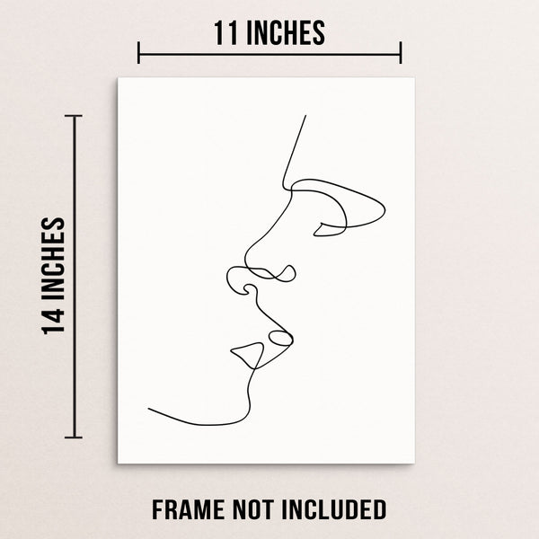 Abstract Faces Couple Kissing Line Drawing Wall Decor Art Print