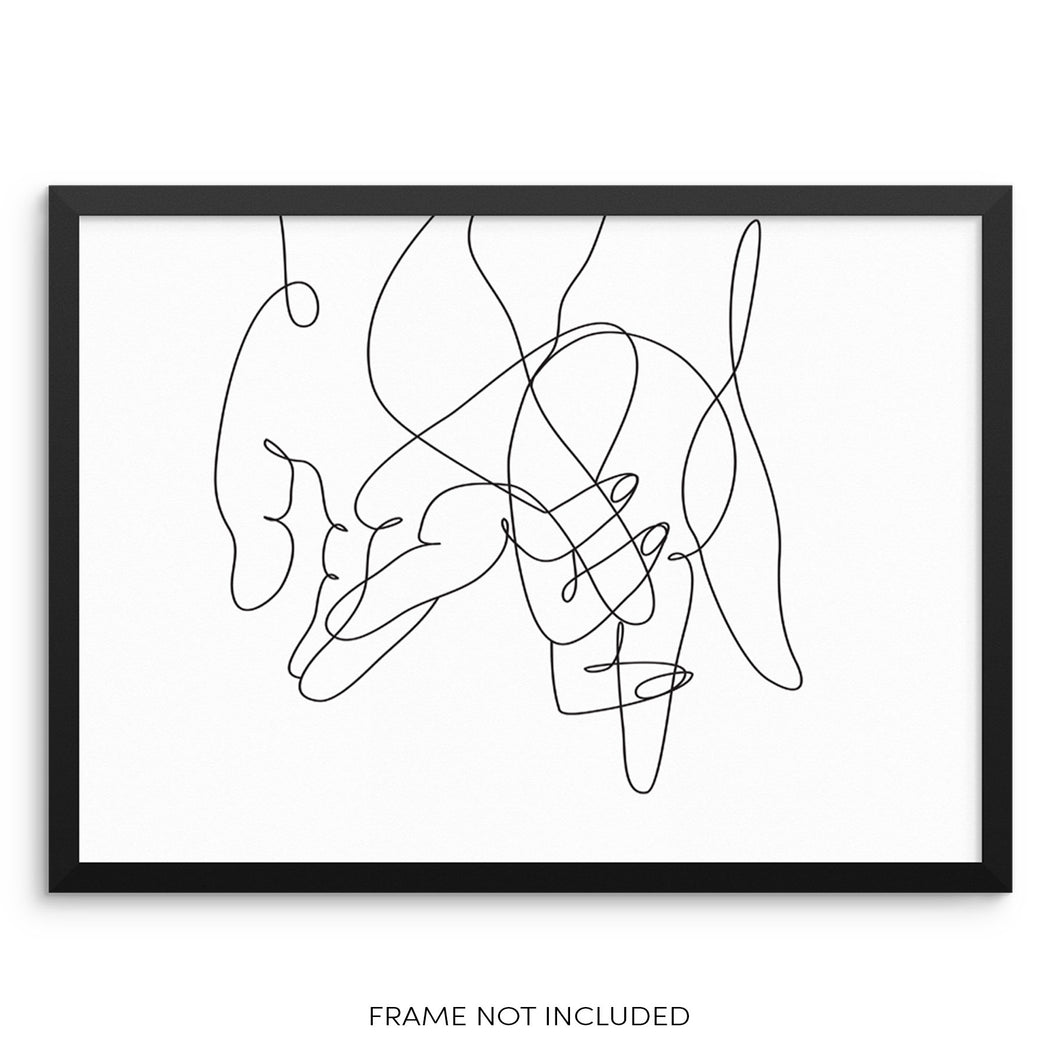 Abstract One Line Pinky Promise Hands Home Decor Wall Art Print Poster