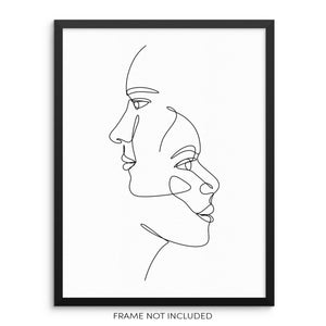 Abstract Faces One Line Drawing Minimalist Trendy Wall Decor Art Print