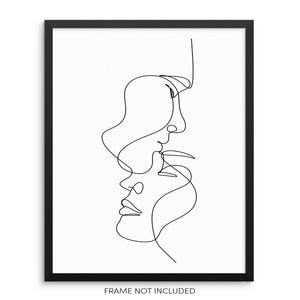 Abstract Faces One Line Drawing Wall Decor Art Print