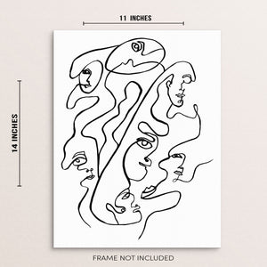 Abstract Faces Line Drawing Art Print Minimalist Wall Decor Poster