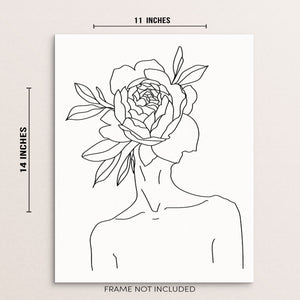 Abstract Line Drawing Nude Woman With Flower on Head Wall Art Print
