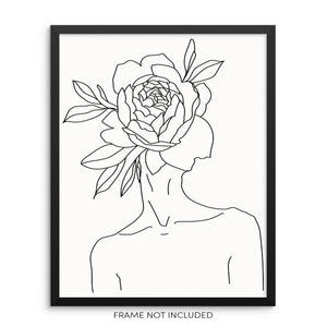 Abstract Line Drawing Nude Woman With Flower on Head Wall Art Print