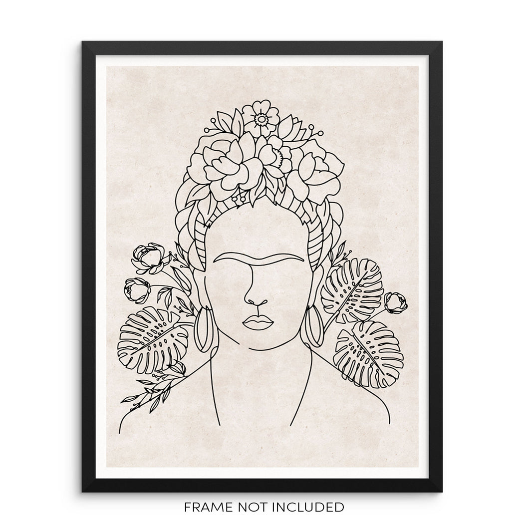 One Line Wall Art Print Woman's Face with Flowers Trendy Poster