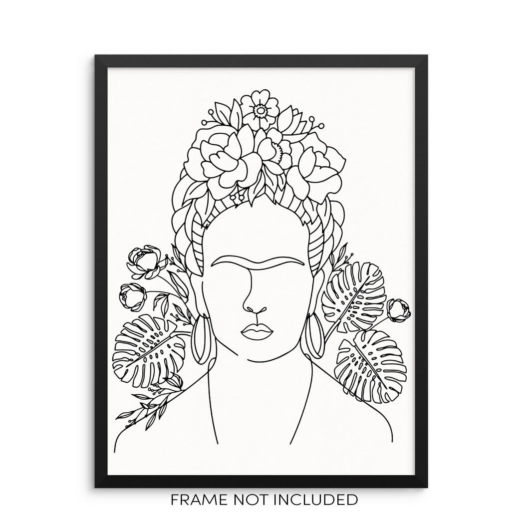 One Line Wall Art Print Woman's Body Shape with Flowers Trendy Poster