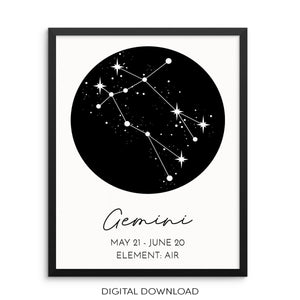 GEMINI Constellation Art Print Zodiac Sign Poster DIGITAL DOWNLOAD