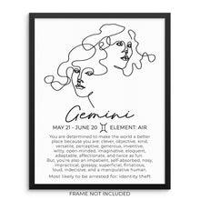 GEMINI Zodiac Sign One Line Art Print Minimalist Horoscope Sign Poster