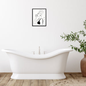 Abstract One Line Drawing Woman with Towel Wall Decor Art Print
