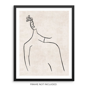 One Line Drawing Art Print Abstract Woman's Face with Leaves Poster