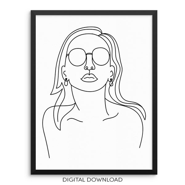 Line Drawing Woman's Face Art Print DIGITAL DOWNLOAD Minimalist Poster