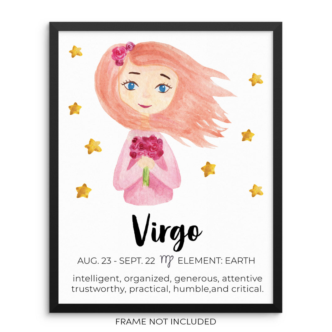 Girl's VIRGO Zodiac Sign Art Print Horoscope Constellation Poster