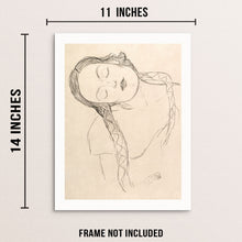 Gustav Klimt Line Drawing Art Print Study of a Young Woman with Braids
