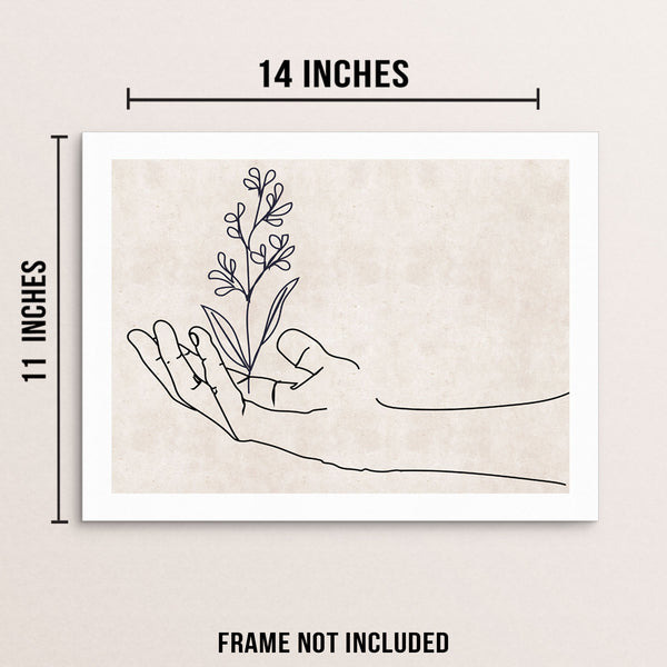 Minimalist One Line Art Print Abstract Hand with Flowers Poster