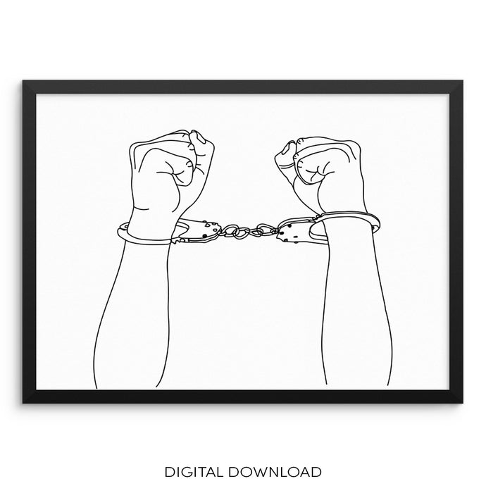 One Line Abstract Hands in Handcuffs Art Print Poster DIGITAL DOWNLOAD