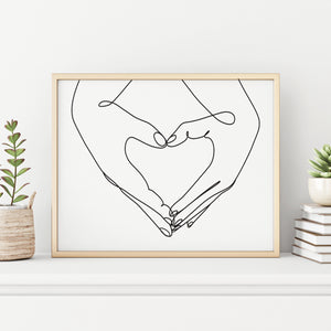 Heart Shape Hands Abstract One Line Wall Decor Art Print Poster