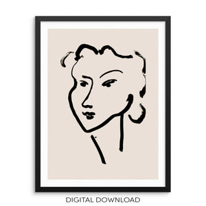 Matisse Line Drawing Art Print Abstract Face Portrait DIGITAL FILE