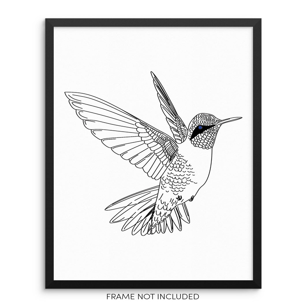 Minimalist Line Drawing Hummingbird Wall Decor Art Print