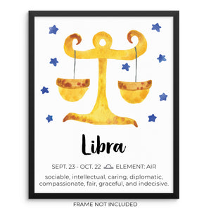 Kid's LIBRA Zodiac Sign Art Print Horoscope Constellation Poster