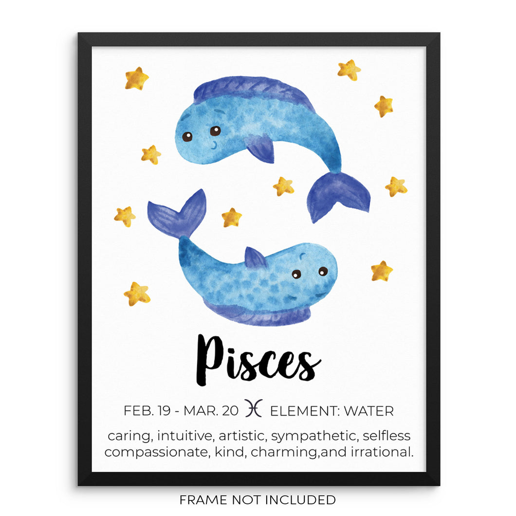 Kid's PISCES Zodiac Sign Art Print Horoscope Constellation Poster
