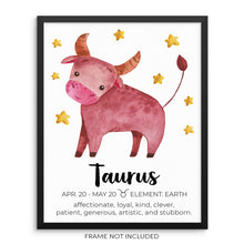 Kid's TAURUS Zodiac Sign Art Print Horoscope Constellation Poster