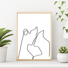 One Line Abstract Faces Wall Art - Kissing Couple Silhouette