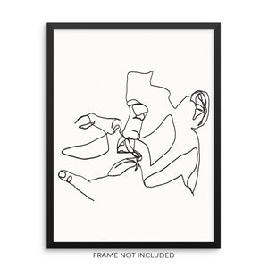 One Line Art Print Abstract Faces Couple Kissing Poster
