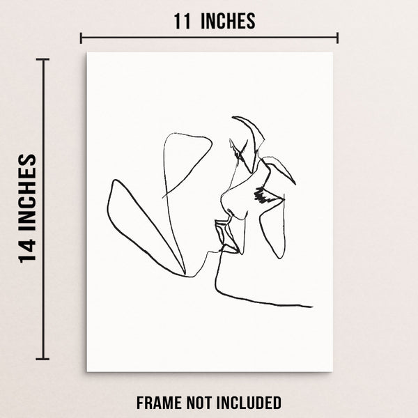 Line Drawing Art Print Abstract Faces Couple Kissing Poster