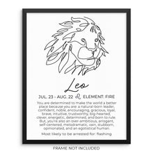 LEO Zodiac Sign One Line Art Print Minimalist Horoscope Sign Poster