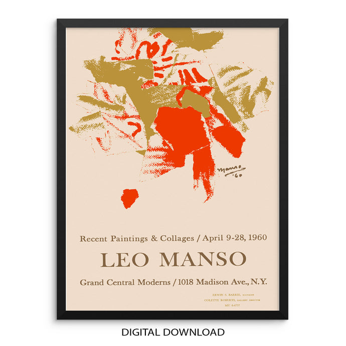 Leo Manso Exhibition Art Print Abstract Poster | DIGITAL DOWNLOAD | Mid-Century Aesthetic Poster for Entryway or Living Room Wall Decor