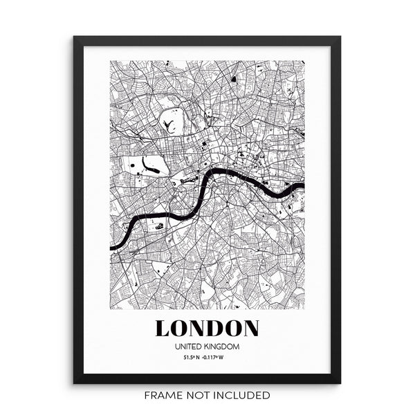 London City Grid Map Art Print England Cityscape Road Map Wall Poster