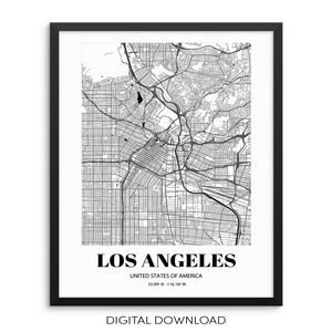 Los Angeles City Grid Map DIGITAL FILE Art Print Cityscape Road Map