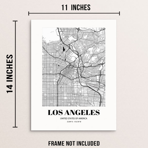 Los Angeles City Grid Map Art Print Cityscape Road Map Wall Poster