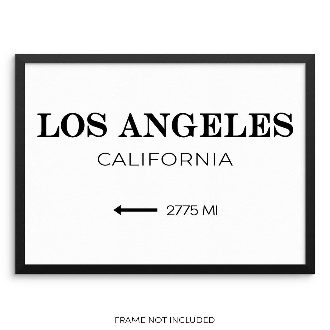 Los Angeles City Wall Art Print Sign California Distance Miles Poster