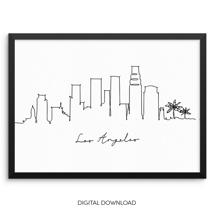 Los Angeles Skyline One Line Drawing Art Print DIGITAL DOWNLOAD Poster
