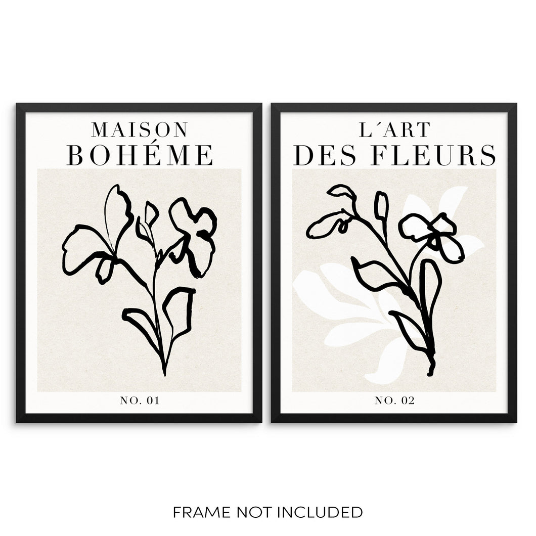 Minimalist Flowers Art Prints Set Maison Boheme and L'Art Des Fleurs