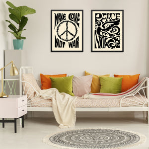 Set of 2 Gallery Wall Art Prints Make Love Not War and Peace Now PRINTABLE FILES