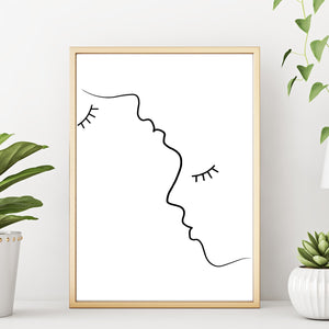 Abstract Line Drawing Faces Home Decor Wall Art Print