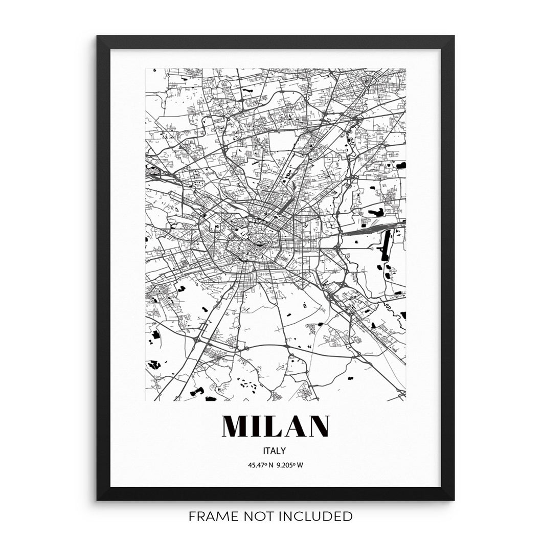 Milan City Grid Map Art Print Cityscape Road Map Wall Poster