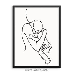 One Line Art Print Mother and Child Poster