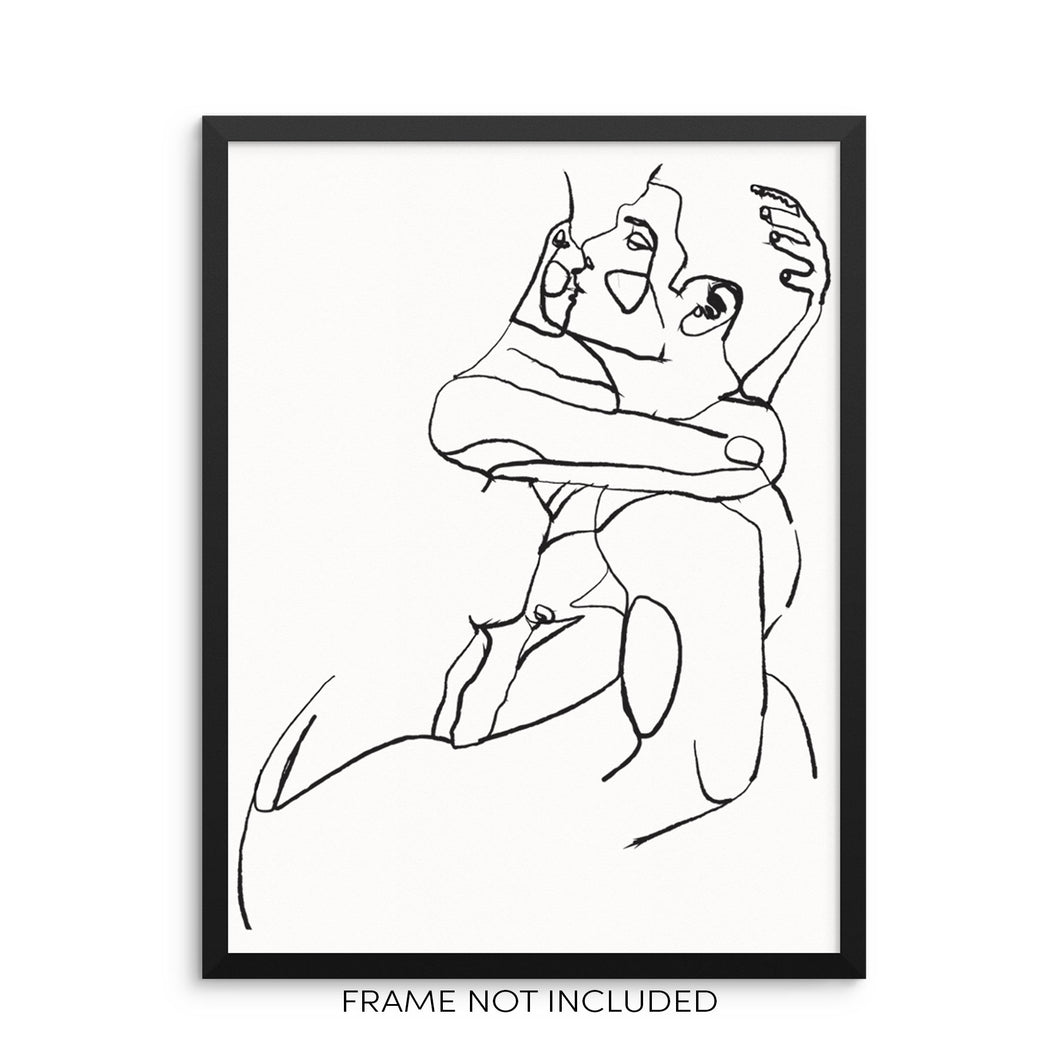 One Line Art Print Abstract Woman and Man Couple's Poster
