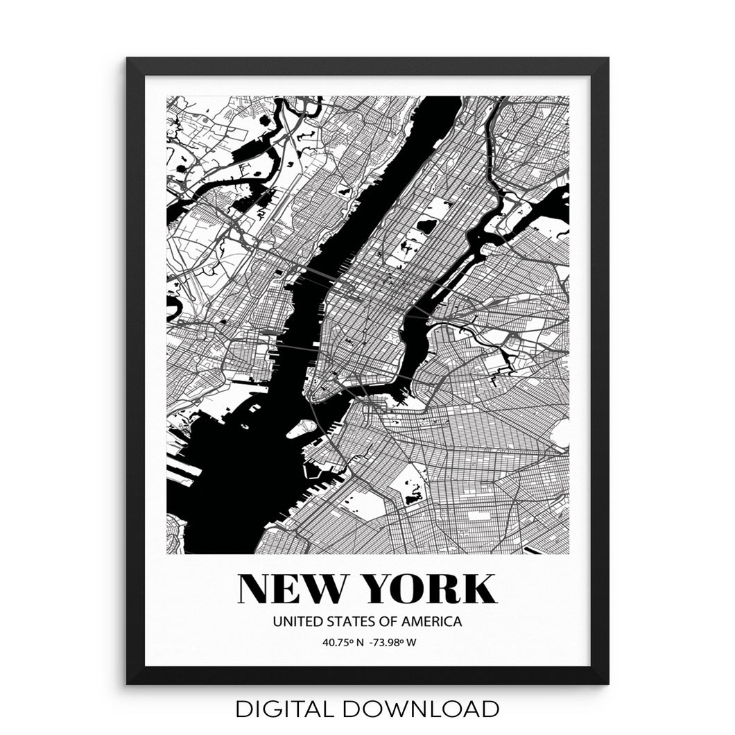 New York City Grid Map Art Print DIGITAL DOWNLOAD