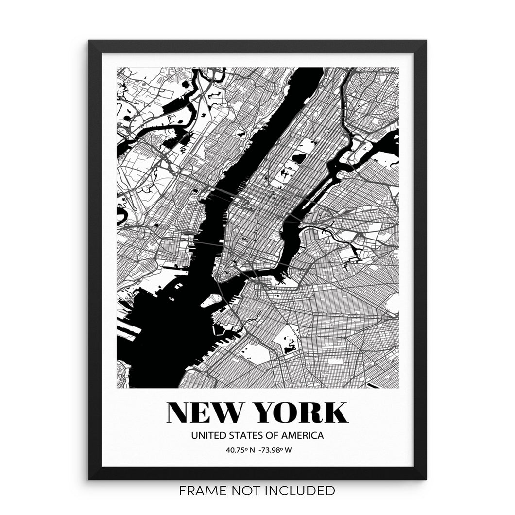 New York City Grid Map Art Print NYC Cityscape Road Map Wall Poster