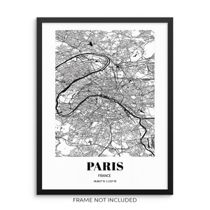 Paris City Grid Map Art Print Cityscape Road Map Wall Poster