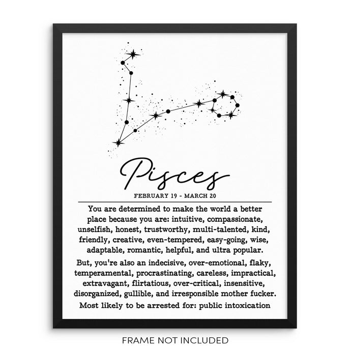 PISCES Funny Zodiac Constellation Wall Decor Art Print Poster