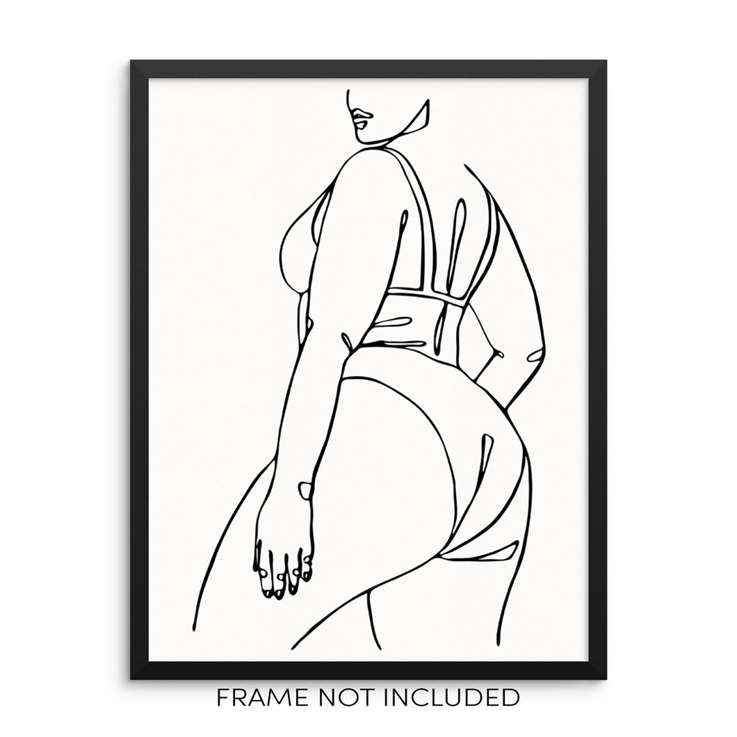 One Line Art Print Abstract Nude Woman's Body Shape
