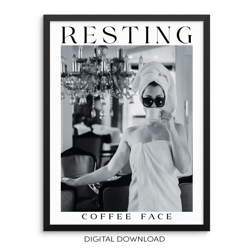Altered Wall Art Print Resting Coffee Face Fashion Woman Poster DIGITAL DOWNLOAD Trendy Artwork for Bedroom Living Room Decor